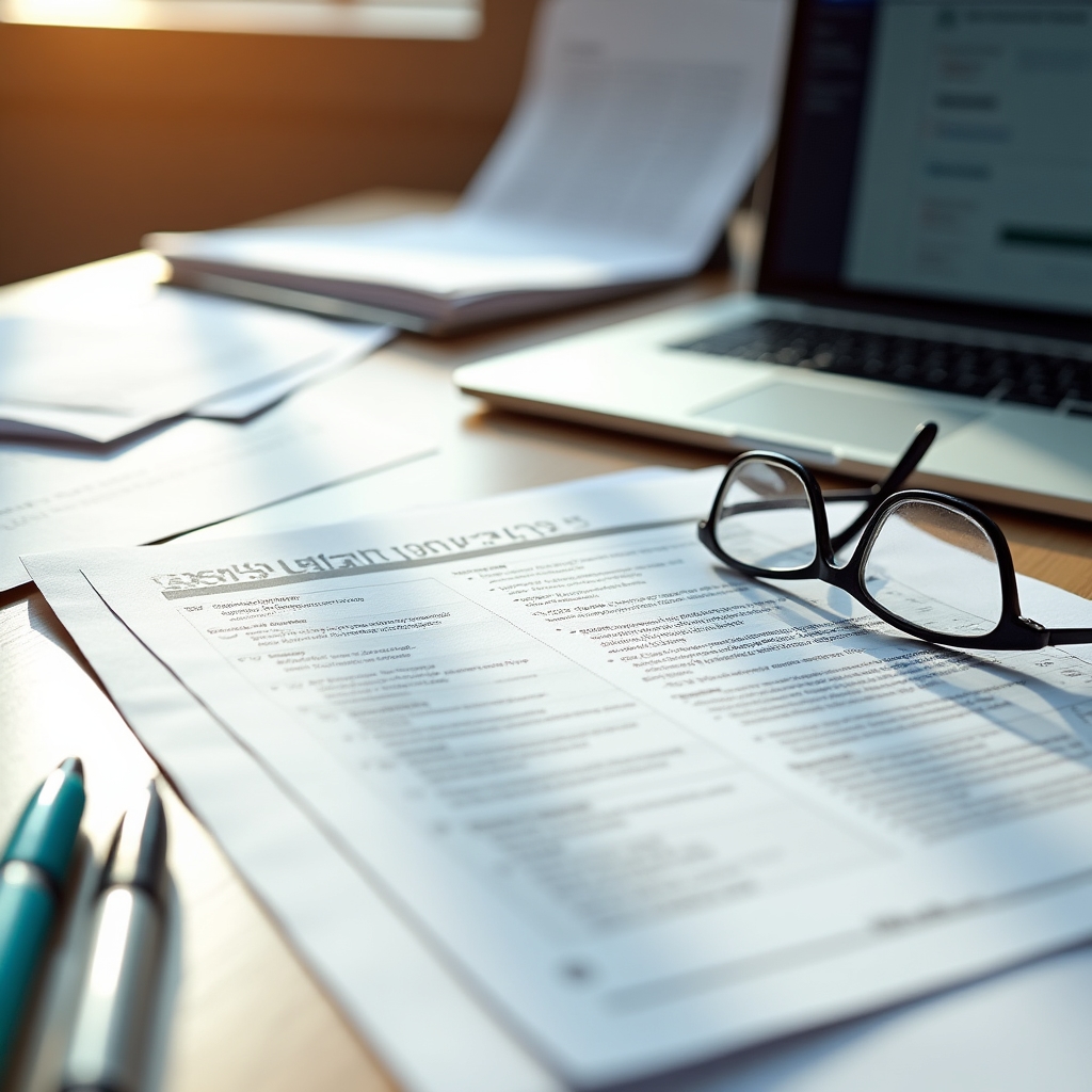 Professional consultant reviewing CLUNI registration documents and guide materials at a well-organized desk