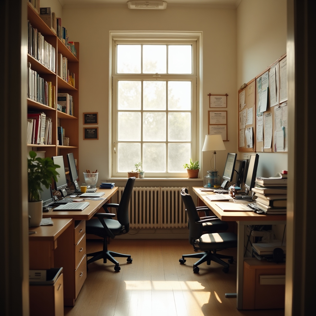 Nonprofit organization office workspace with documents and administrative materials organized on desk